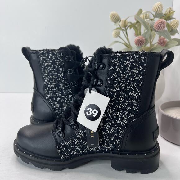 Sorel Lennox Leather Textile Shearling Lug Sole WP Boot Black/White Women 6 NWOB - Picture 5 of 10